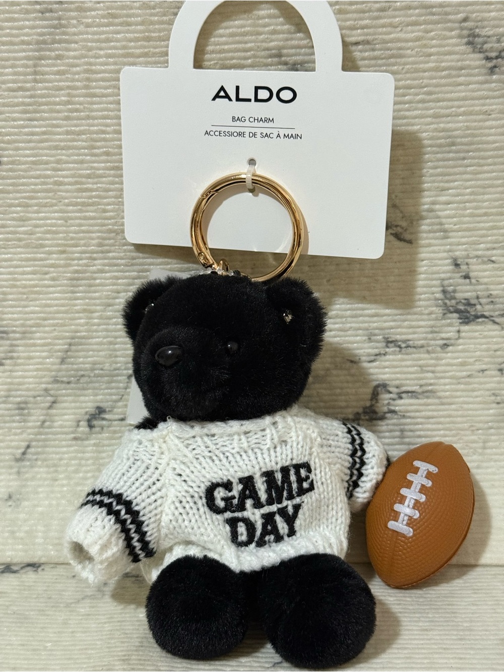 Aldo Plush Black 'Game Day' Bear with Mini Football Bag Charm - Picture 4 of 4